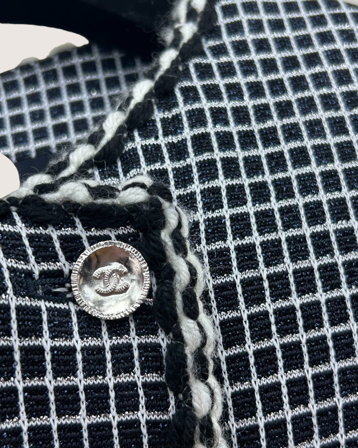 Chanel 25C Tweed Plaid Double-Breasted Jacket Black, White FR 34