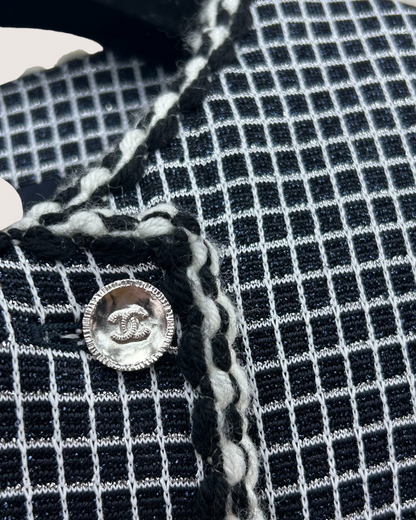 Chanel 25C Tweed Plaid Double-Breasted Jacket Black, White FR 34