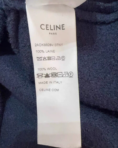 Celine Wool Embroidered Pocket Sweater Navy, Gold FR 38