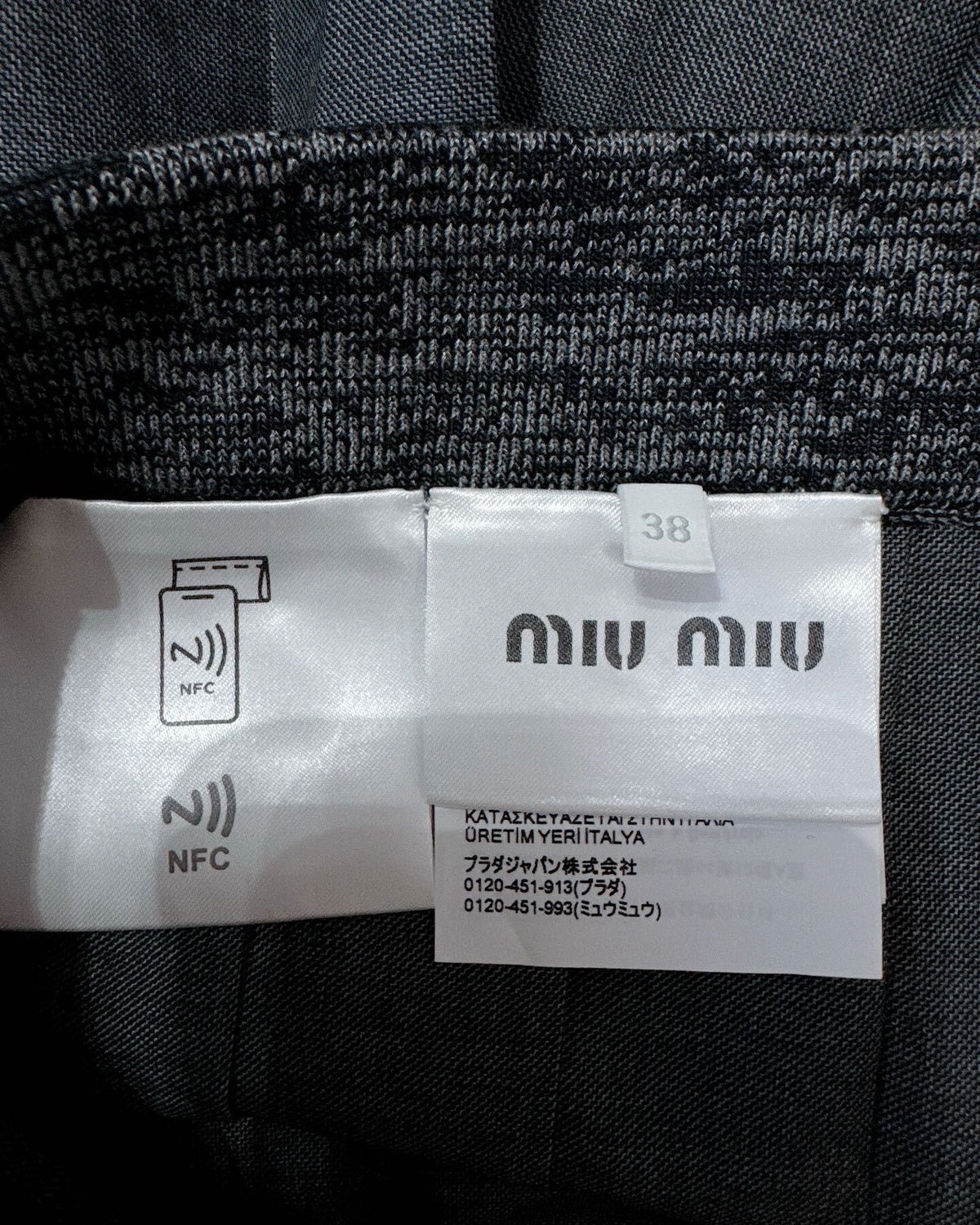 Miu Miu Wool Logo Pleated Mini Skirt Grey, White IT 38