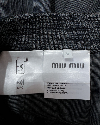Miu Miu Wool Logo Pleated Mini Skirt Grey, White IT 38