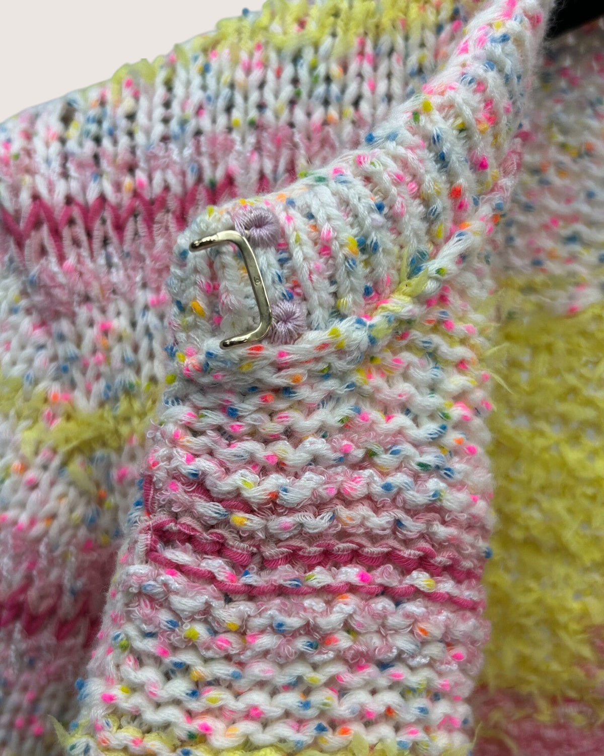 Chanel 24C Striped Heart Cardigan Pink, White, Yellow, Multicolor FR 36