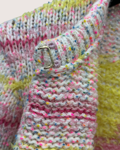 Chanel 24C Striped Heart Cardigan Pink, White, Yellow, Multicolor FR 36