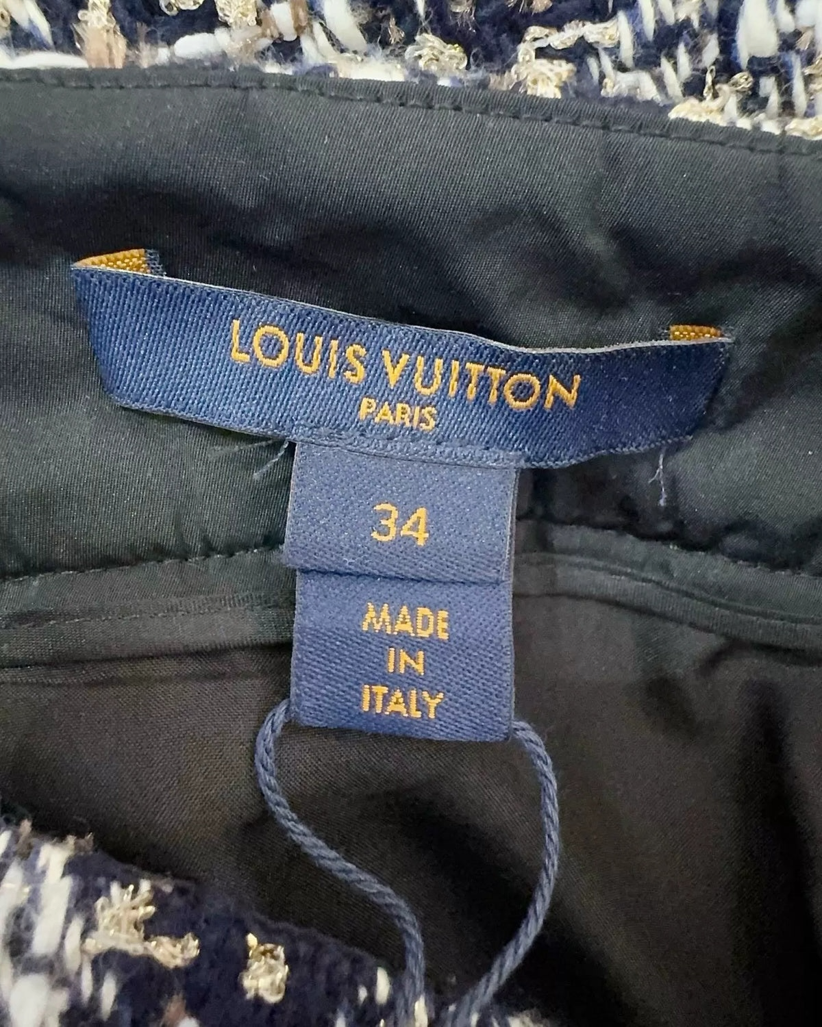 Louis Vuitton Tweed Chain-Strap Mini Skirt Navy, White, Multicolor FR 34