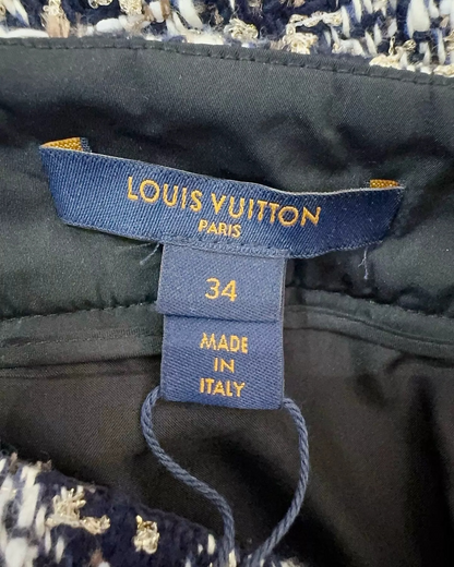 Louis Vuitton Tweed Chain-Strap Mini Skirt Navy, White, Multicolor FR 34