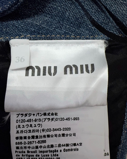 Miu Miu Beaded Denim Bralette Top Blue, Black FR 32