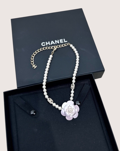 Chanel 23C Camellia Pearl Choker Necklace White, Pink, Gold One Size