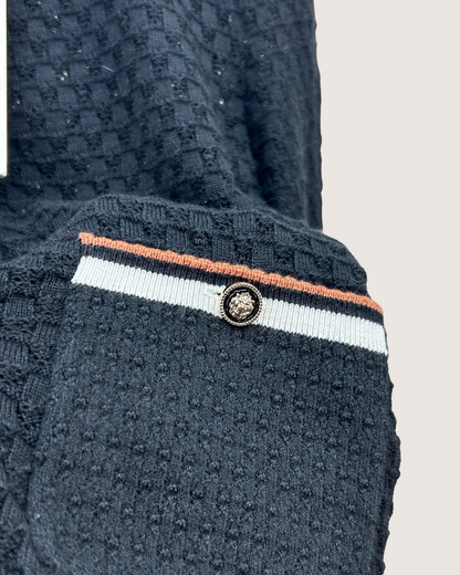 Chanel 26C Contrast-Trim Cardigan Black, White, Brown FR 34