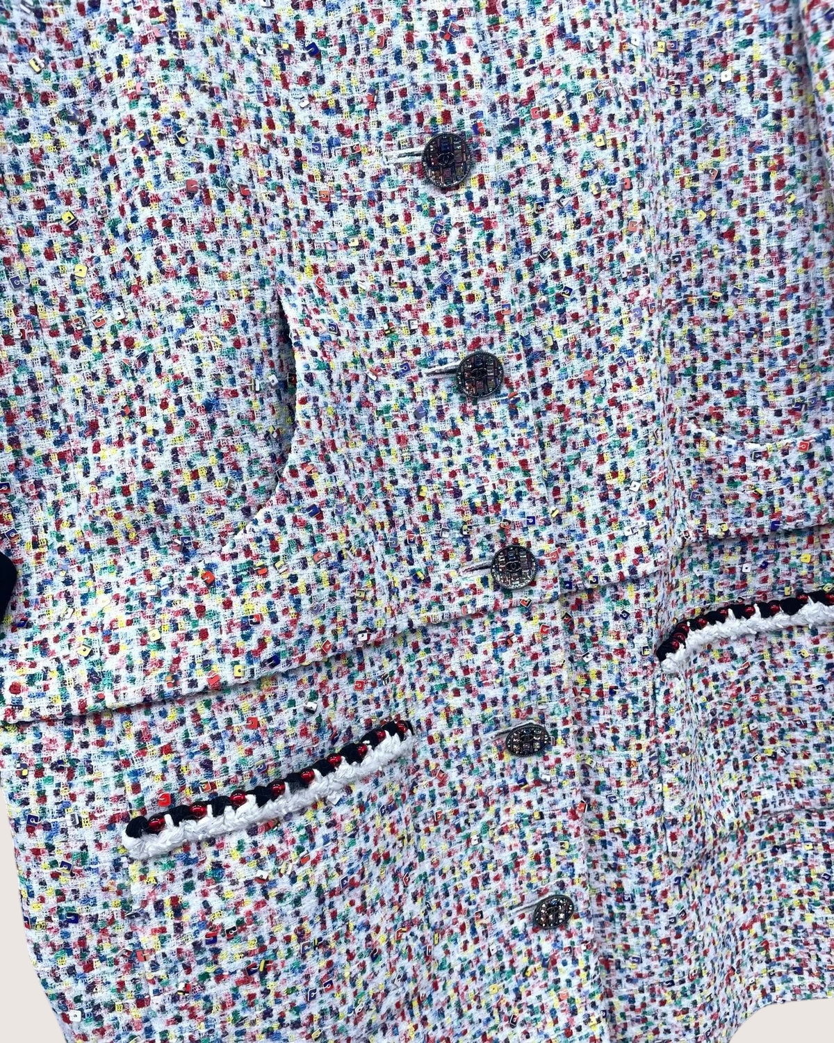 Chanel 25C Sequin Tweed Jacket White, Multicolor FR 34
