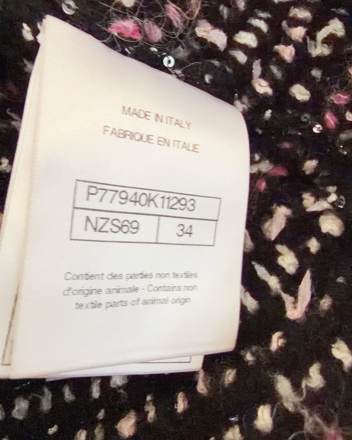 Chanel 24B Sequin Tweed Jacket Black, White, Pink, Multicolor FR 34