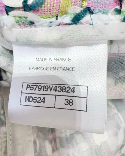Chanel Tweed Pearl-Trim Coat Beige/Ecru, Green, Multicolor FR 38