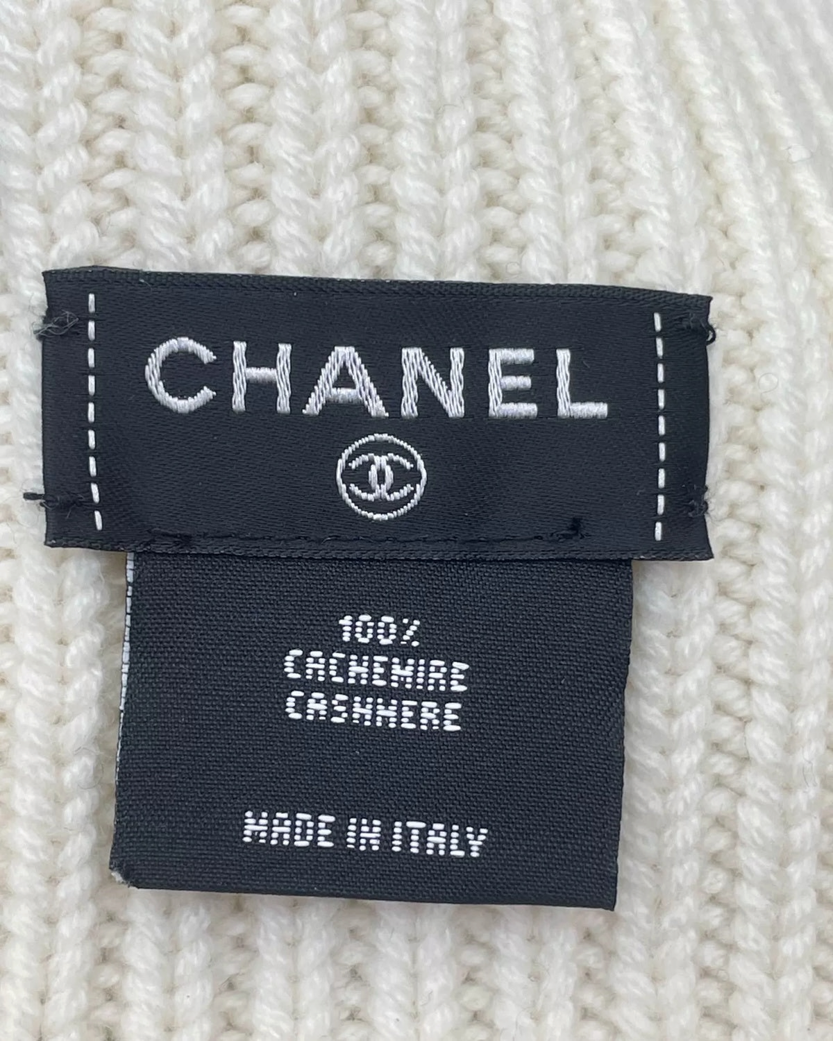 Chanel 24B Cashmere Beanie White, Black, Beige/Ecru One Size