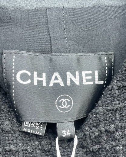 Chanel 22C Fringe Tweed Jacket Black FR 34