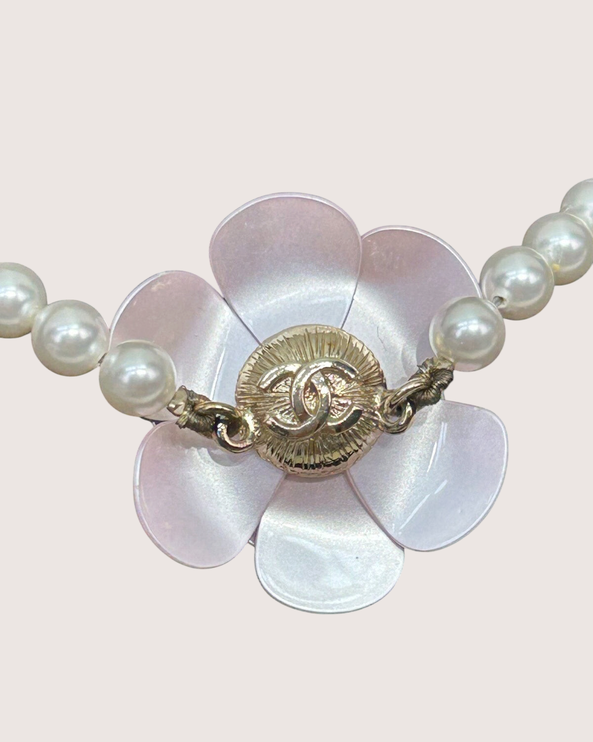 Chanel 23C Camellia Pearl Choker Necklace White, Pink, Gold One Size