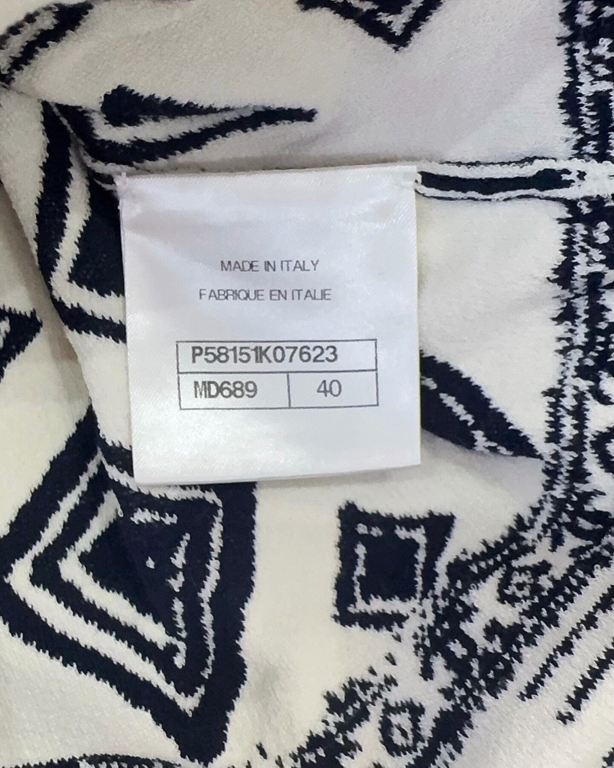 Chanel 18C Geometric-Print Wrap Mid-Length Dress Navy, White FR 40