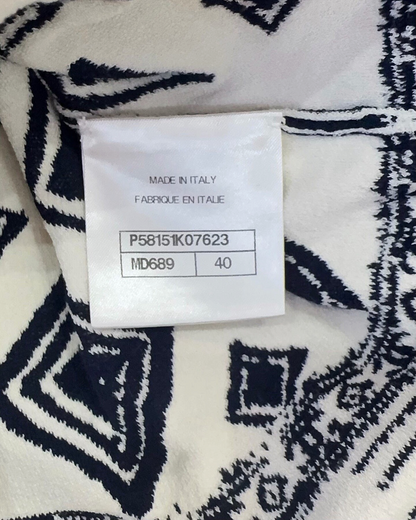 Chanel 18C Geometric-Print Wrap Mid-Length Dress Navy, White FR 40