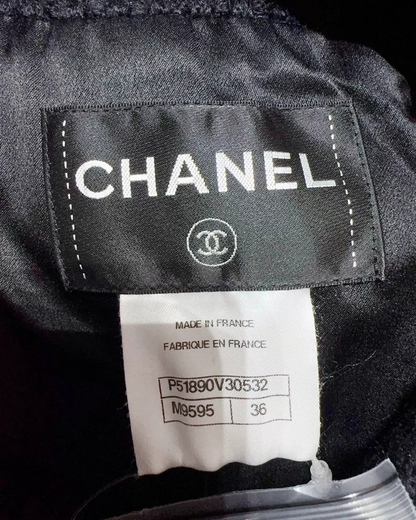 Chanel Chain-Trim Tweed Coat Navy FR 36