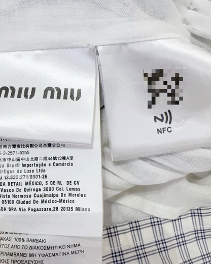 Miu Miu Checked Contrast-Collar Mid-Length Dress Blue, White, Navy IT 38