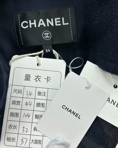 Chanel 25B Wool CC Heart-Pocket Jacket Navy FR 34