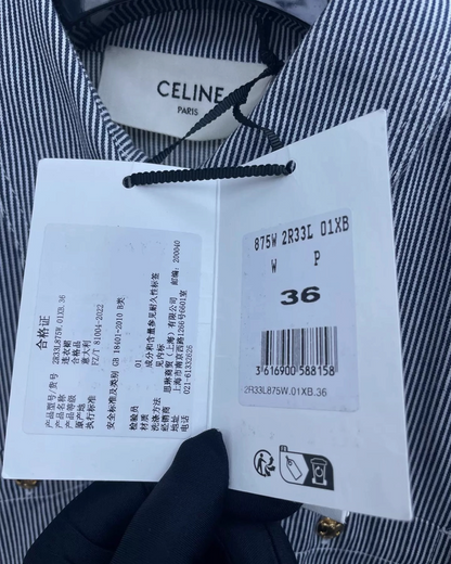 Celine Striped Belted Mini Dress Navy, White FR 36
