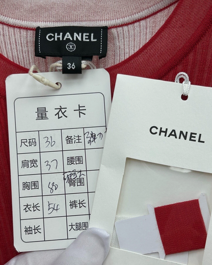 Chanel 26M Coco Beach Ribbed Short-Sleeve Top Red FR 36