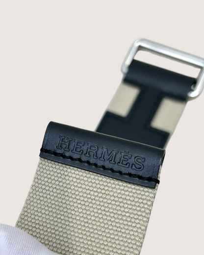 Hermès Nomade Canvas H-Buckle Belt Beige/Ecru, Black One Size