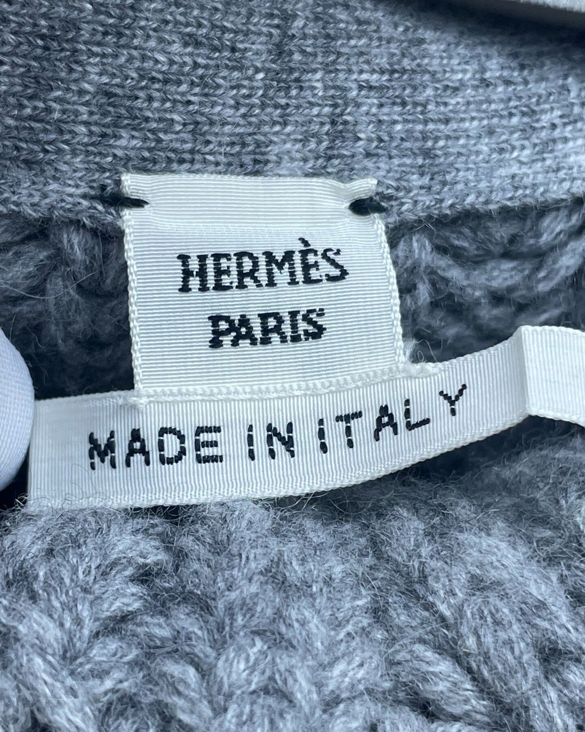 Hermès Cashmere Oversized-Collar Zip-Up Cardigan Grey FR 36