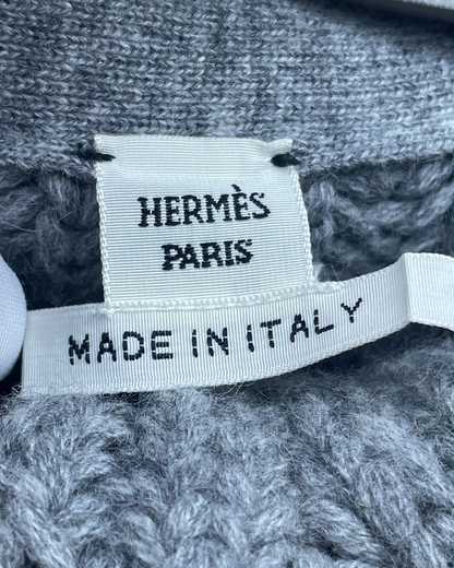 Hermès Cashmere Oversized-Collar Zip-Up Cardigan Grey FR 36