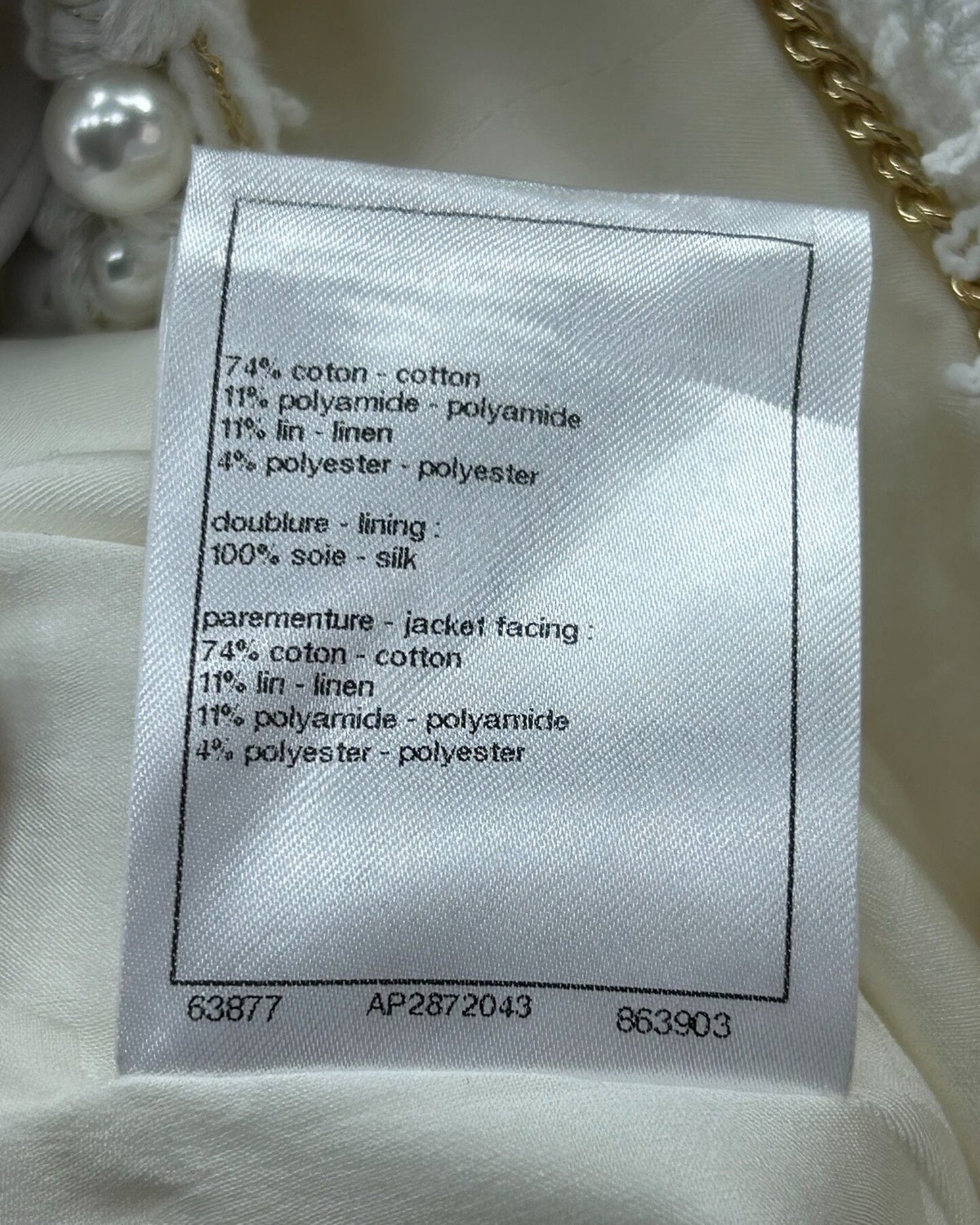 Chanel 25P Pearl Tweed Jacket White FR 36