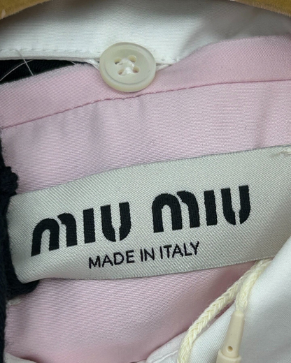 Miu Miu Cropped Contrast-Collar Logo Shirt Pink, White IT 36