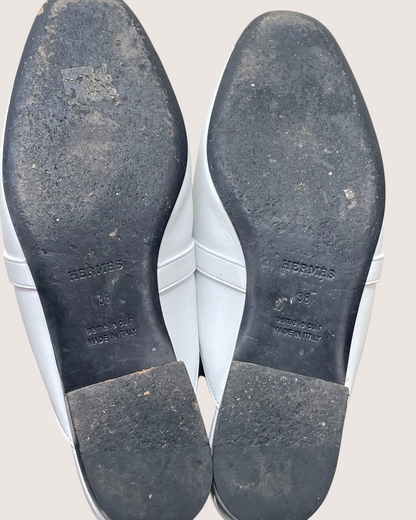 Hermès Oz Leather Mules White EU 38
