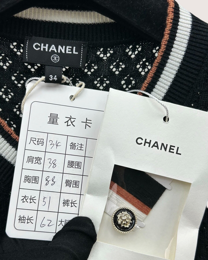 Chanel 26C Contrast-Trim Cardigan Black, White, Brown FR 34