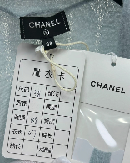 Chanel 21K Cashmere CC Openwork Tie-Front Vest Blue FR 38