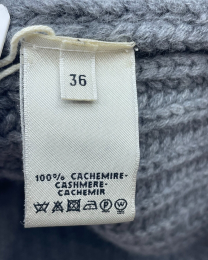 Hermès Cashmere Oversized-Collar Zip-Up Cardigan Grey FR 36