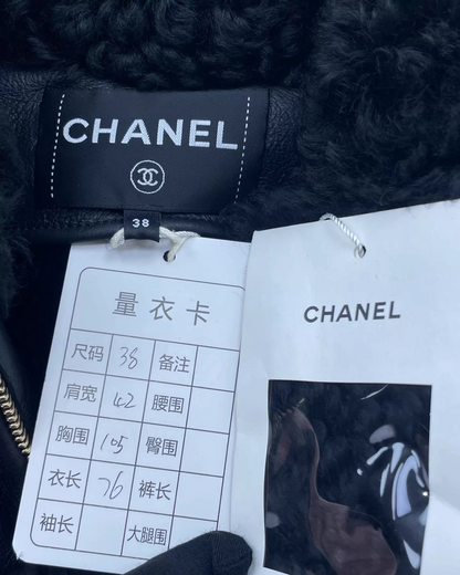 Chanel 25B Shearling Fur Vest Black FR 38