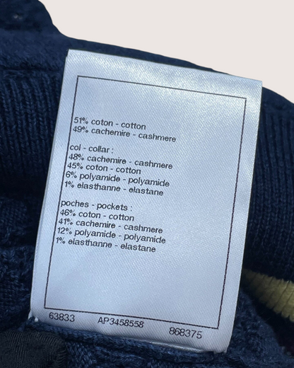 Chanel 26C Cashmere Openwork Cardigan Navy, Yellow, Purple FR 38