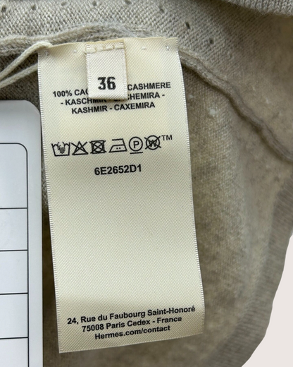 Hermès Cashmere Short-Sleeve Logo Sweater Grey FR 36