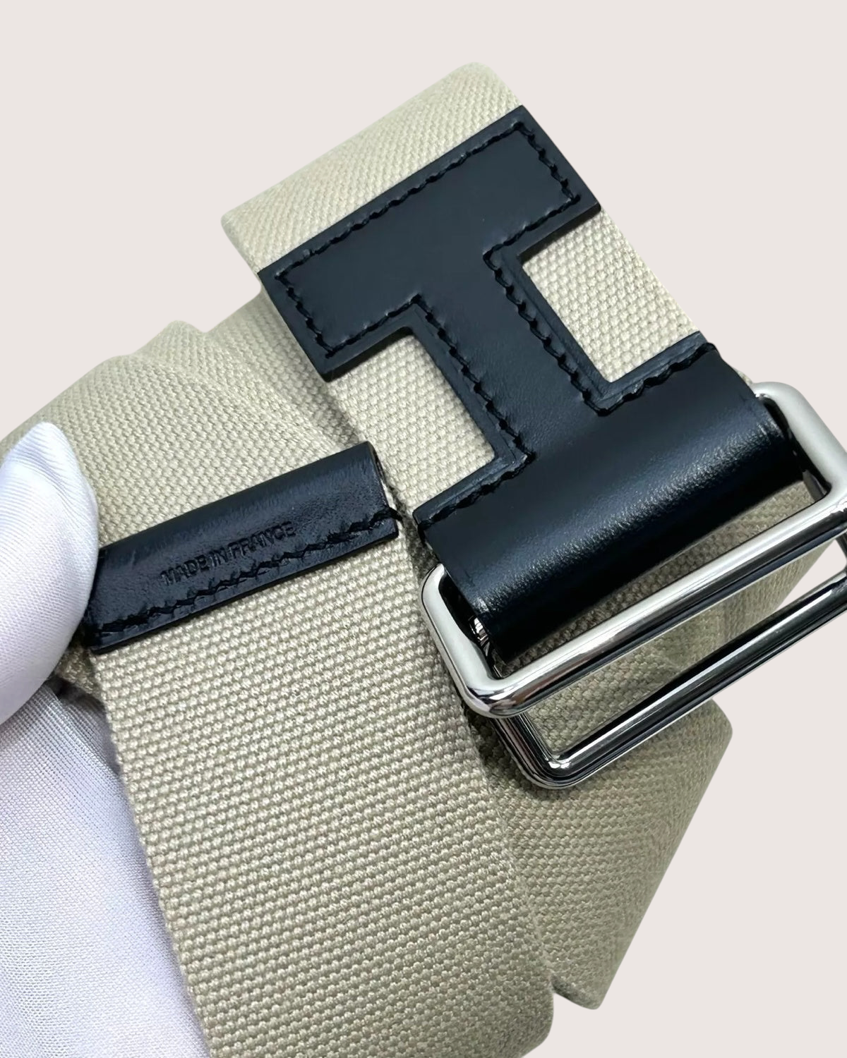 Hermès Nomade Canvas H-Buckle Belt Beige/Ecru, Black One Size