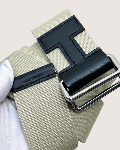 Hermès Nomade Canvas H-Buckle Belt Beige/Ecru, Black One Size